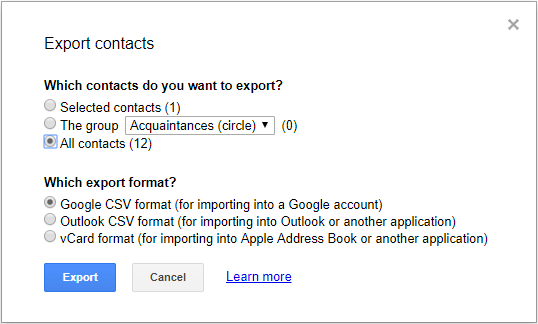 Export Google contacts to computer