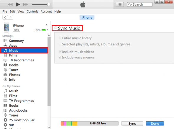 Sync musiic with iTunes