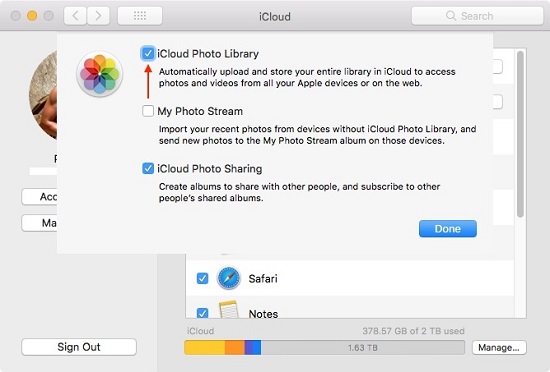 sync pictures to mac via icloud photo library mac