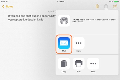 Transfer notes from iPad to computer via Email