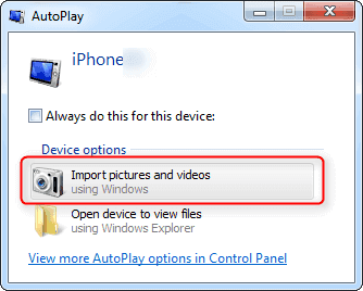 Transfer photos from iPhone to PC Windows 7 via AutoPlay