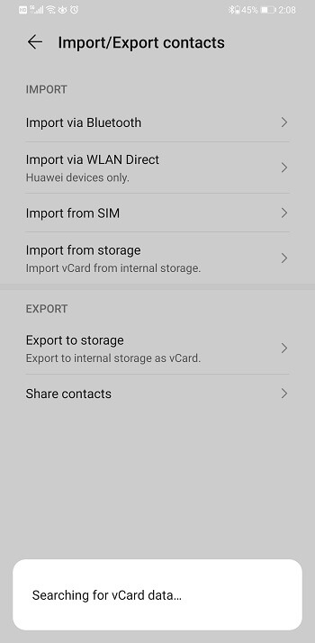 Import contacts to Android via vCard