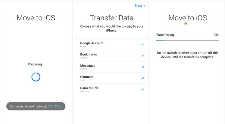 Transfer data you want to move