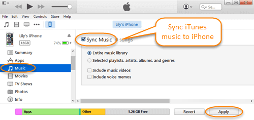 Transfer music from laptop to iPhone via iTunes