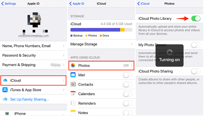 Turn on/off iCloud Photo Library
