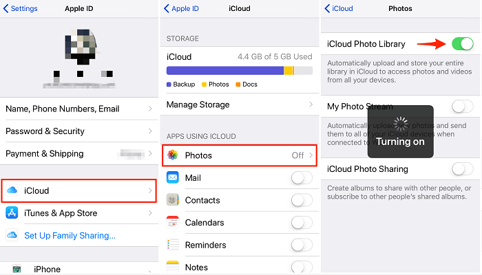 Turn on iCloud Photo Library