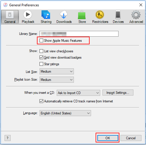 Disable Show Apple Music in iTunes