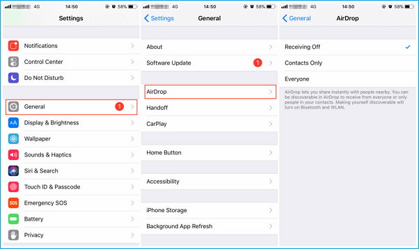 turn on airdrop in settings in iOS 11