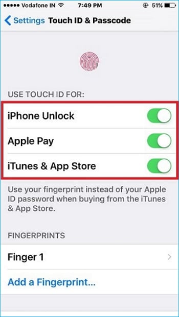 turn off and turn of Touch ID