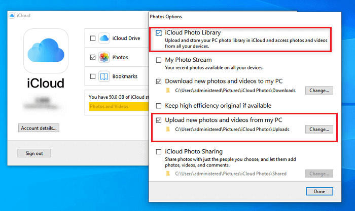 Upload photos to iCloud on a PC