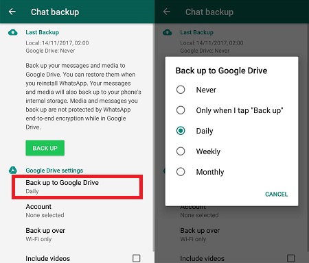 How to backup WhatsApp to Android