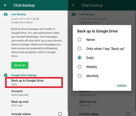 Back up WhatsApp messages to Google Drive