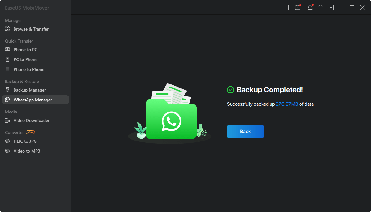 Back up WhatsApp to PC - backup complete