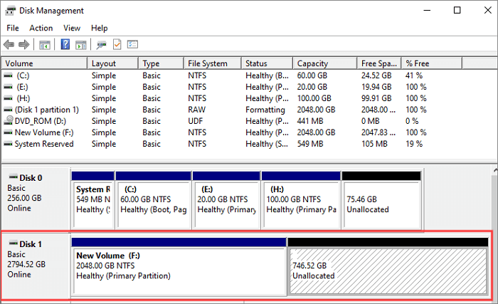 disk management with unallocated space 