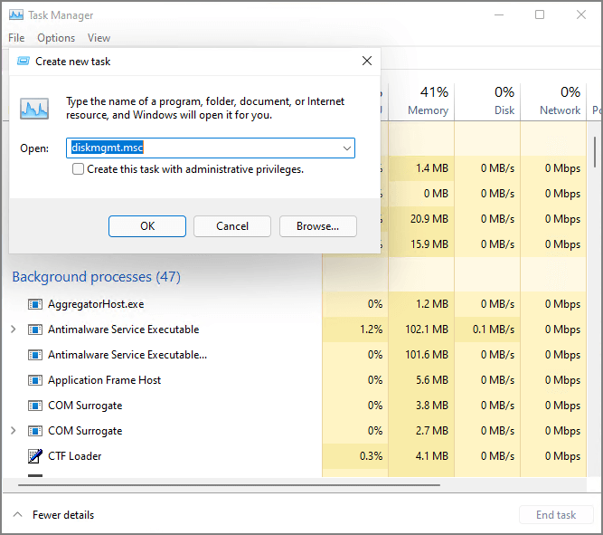 access disk management via task manager