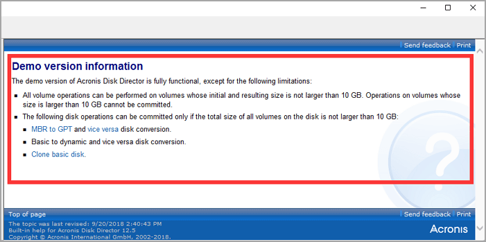 acronis disk director demo limitation