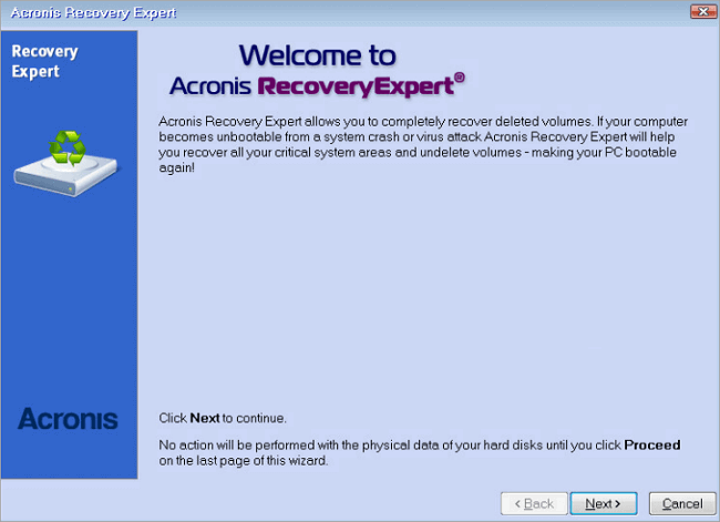 best partition recovery software -  Acronis Recovery Expert wizard