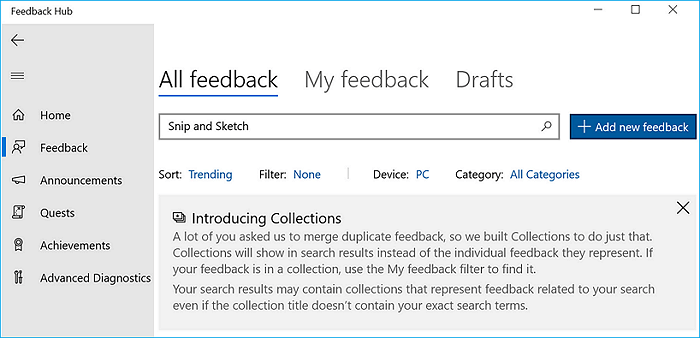 Open feedback page