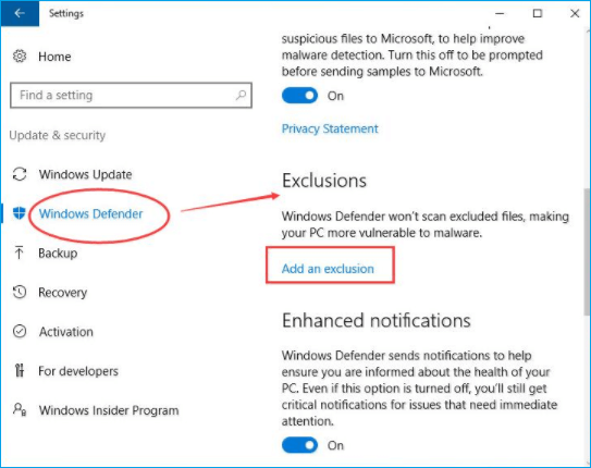 add an exclusion to windows defender to fix the high disk usage