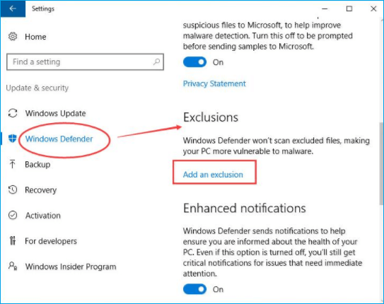 add to windows defender