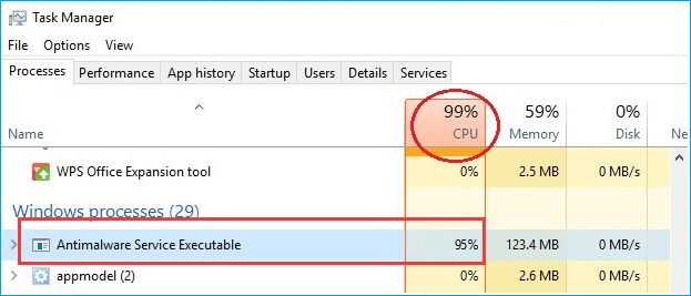 antimalware service executable high disk usage