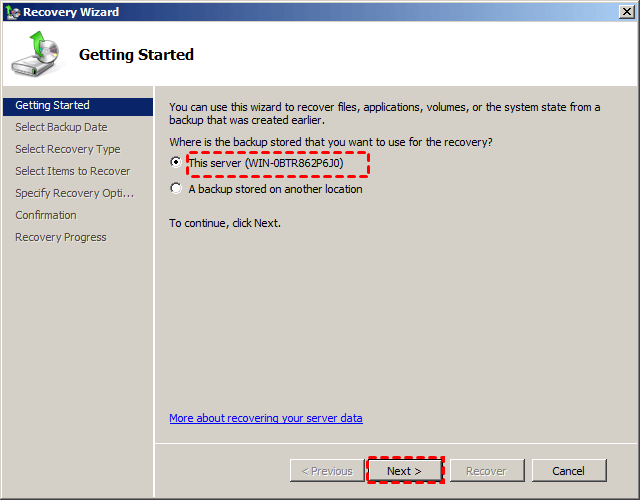Restore Server disk backup to another drive