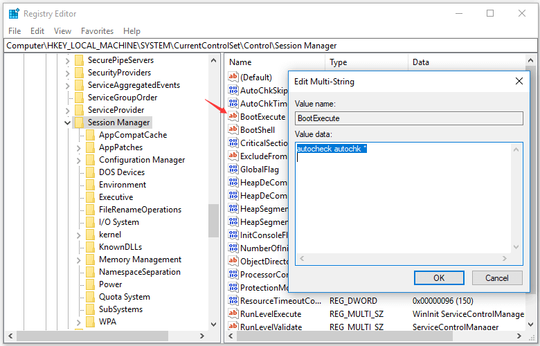 disable auto disk check in registry editor