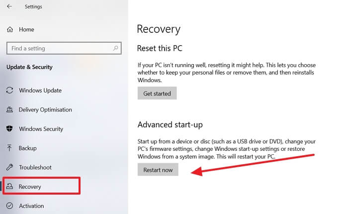Boot Windows to Recovery