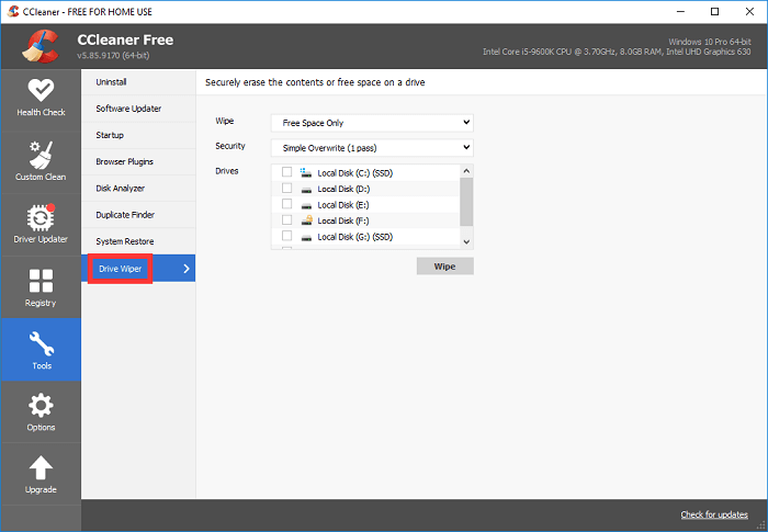 ccleaner drive wiper