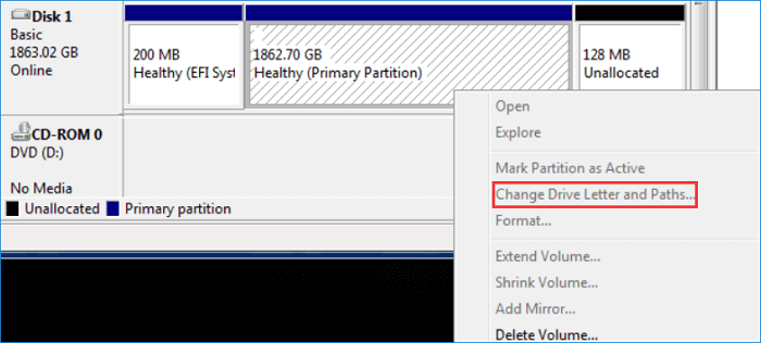 change drive letter and paths greyed out