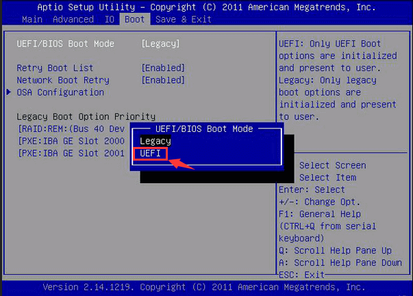 Enable UEFI for GPT partitioning system