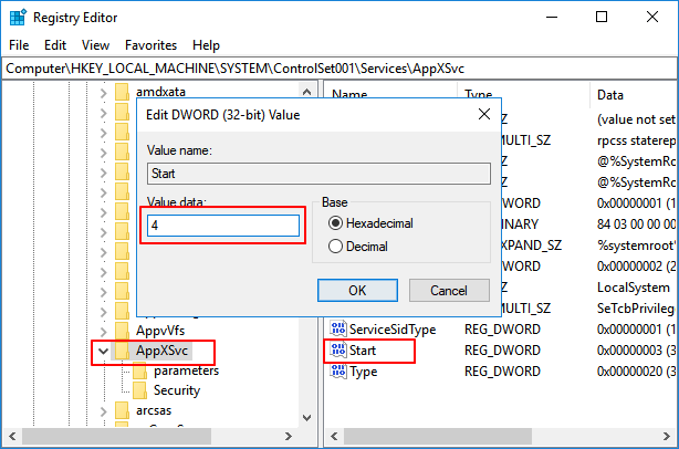 change value of appxsvc