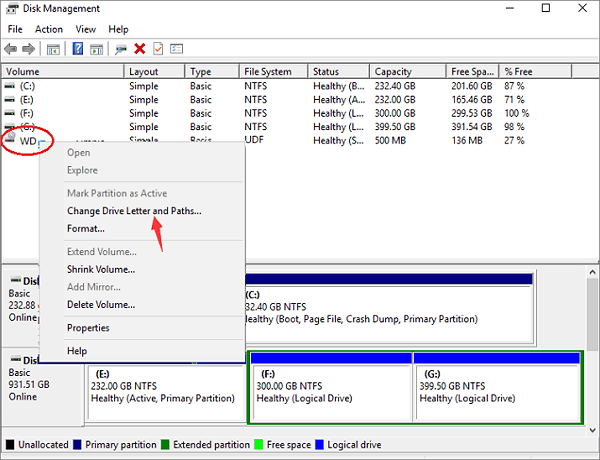 Change Drive Letter to make USB or external hard drive show up in This PC.