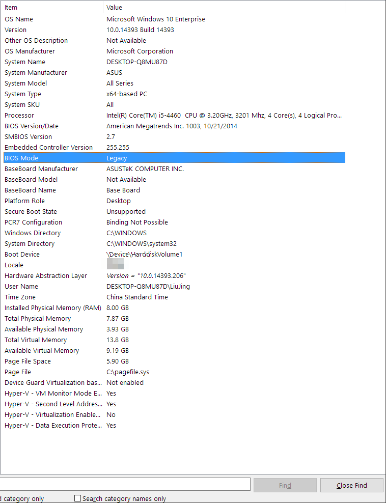 check bios mode in system information