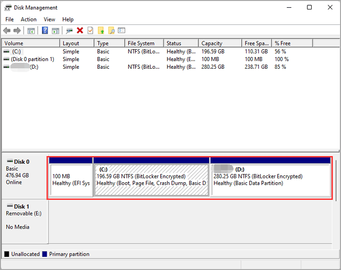 check disk partition with disk management