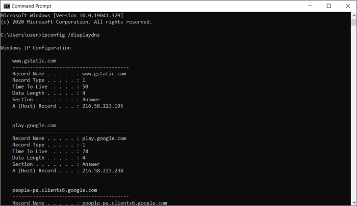 check DNS cache