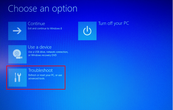 choose an option troubleshoot