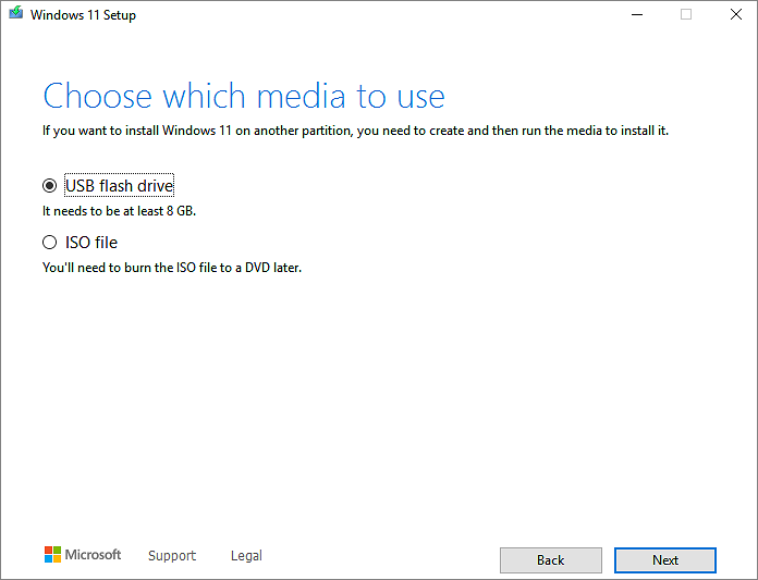 choose to create USB bootable drive