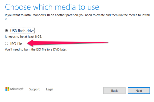 choose usb flash drive as the media to install windows 10 on ssd