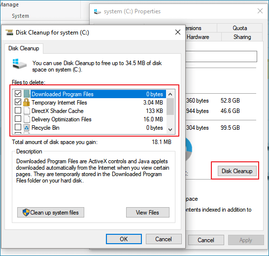 run disk cleanup to fix c drive keeps filling up