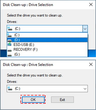 clean up drive selection