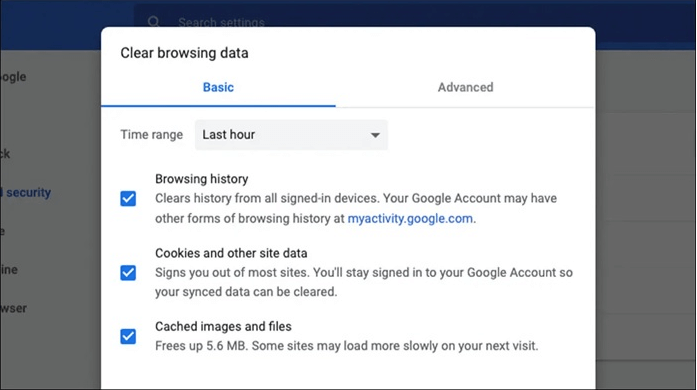 Clear browsing data unnecessary.