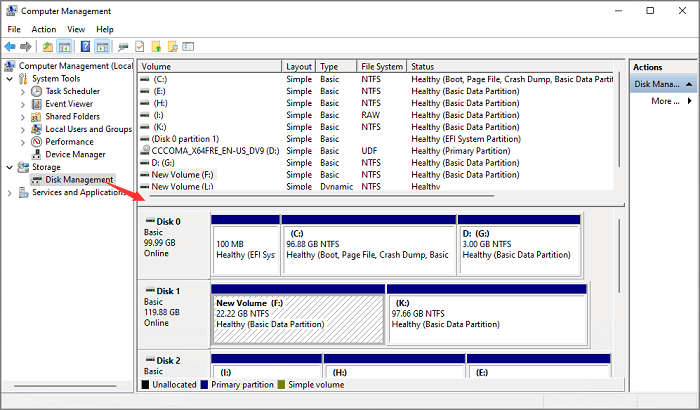 open disk management via computer management