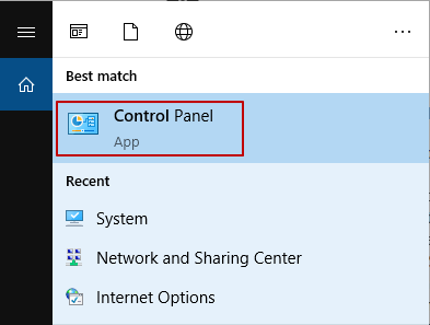 select control panel by hitting the start button