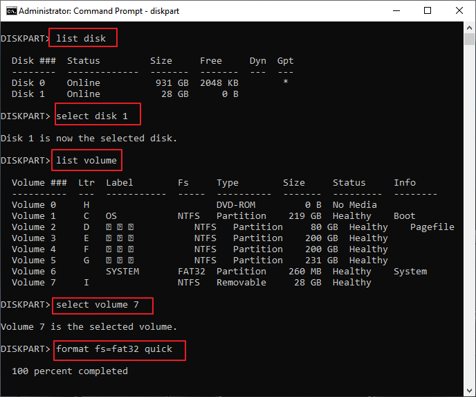 Convert exFAT to FAT32 in CMD.