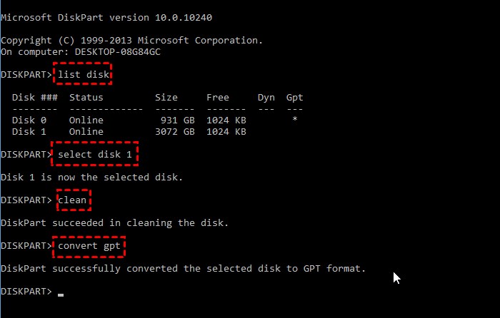 Convert to GPT Disk with Command Prompt