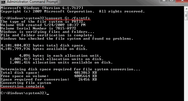 convert FAT32 to NTFS to break FAT32 limitations