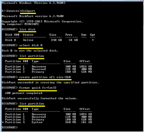 Recover deleted EFI boot partition by cmd.
