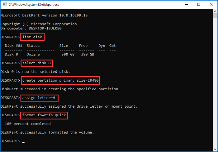 Create new simple volume using cmd