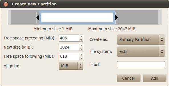 Create partition with Gparted